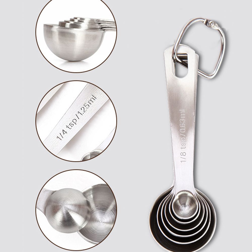 6Pcs Stainless Steel Measuring Spoons Set Measure Baking Coffee Kitchen Tool