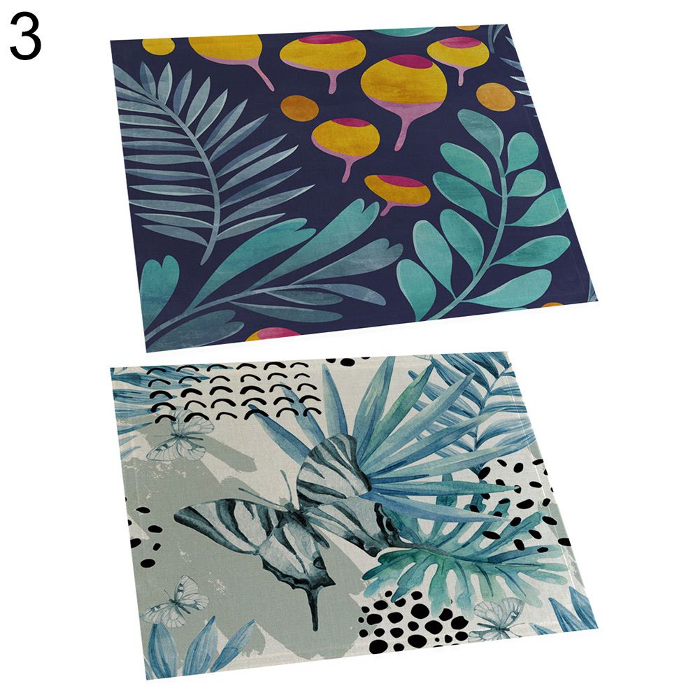 2Pcs/Set 42x32cm Leaves Printed Linen Heat Insulation Mat Bowl Dish Pad Placemat