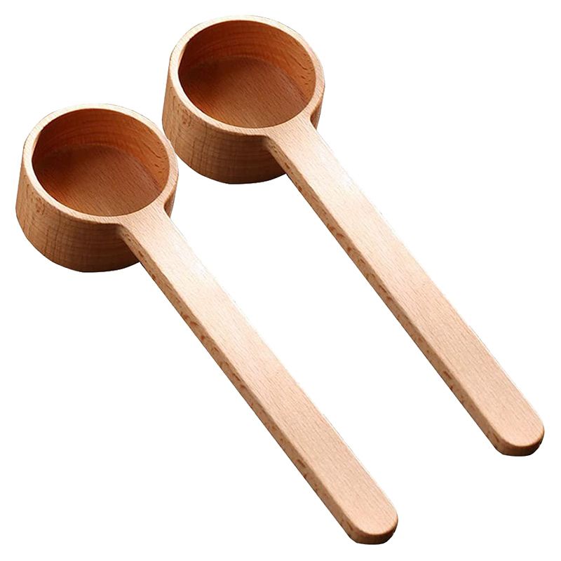 2 Pcs Coffee Scoop,Beech Wooden Coffee Ground Spoon,Measuring Scoop,Soup Cooking Mixing Stirrer,Wooden Tea Scoop