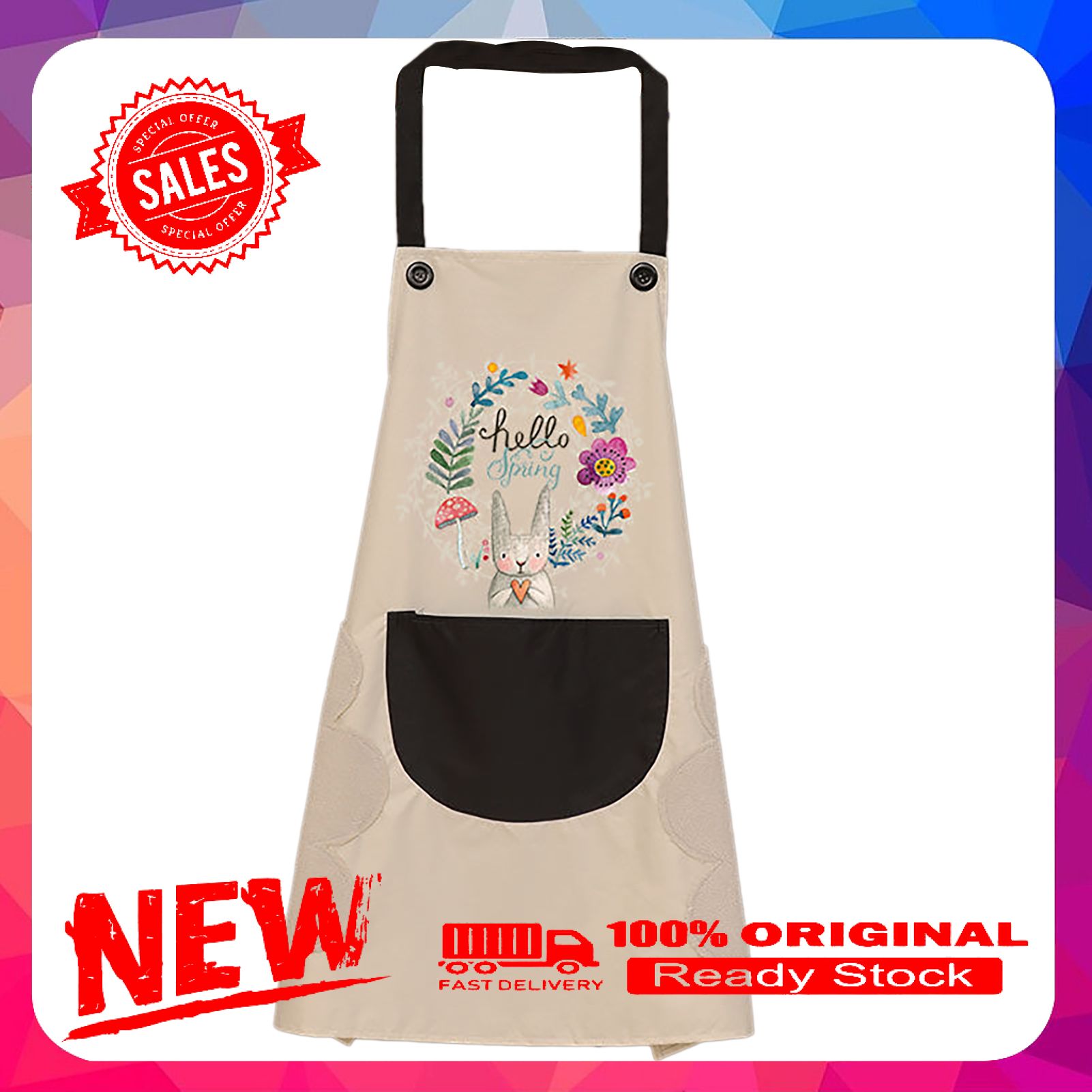 Wipeable Waterproof Oil-Proof Cartoon Wreath Rabbit Kitchen Nail Shop Apron