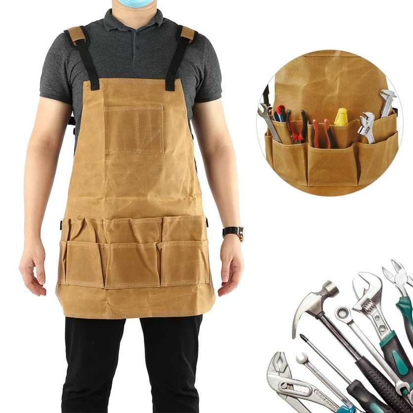 Waxed Canvas Apron Thickened Waterproof Oil-Proof Tools for Garden Workshop