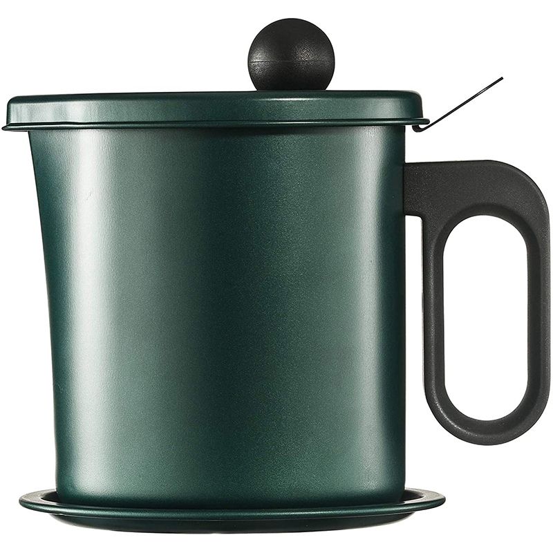 Storage Grease Keeper,Filter Network Bacon Grease Container with Dustproof Lid and Coaster Tray 1.7L Dark Green