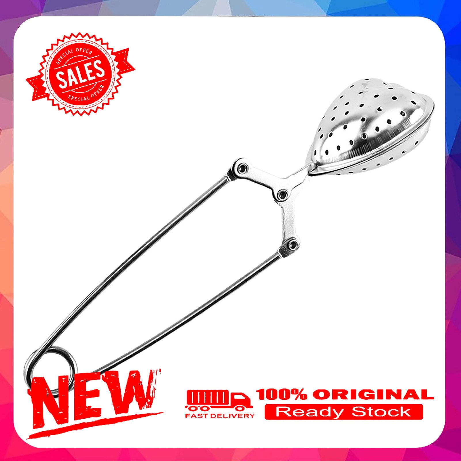 Moon Shaped Stainless Steel Tea Bag Strainer Mesh Reusable Filter Infuser Pincer