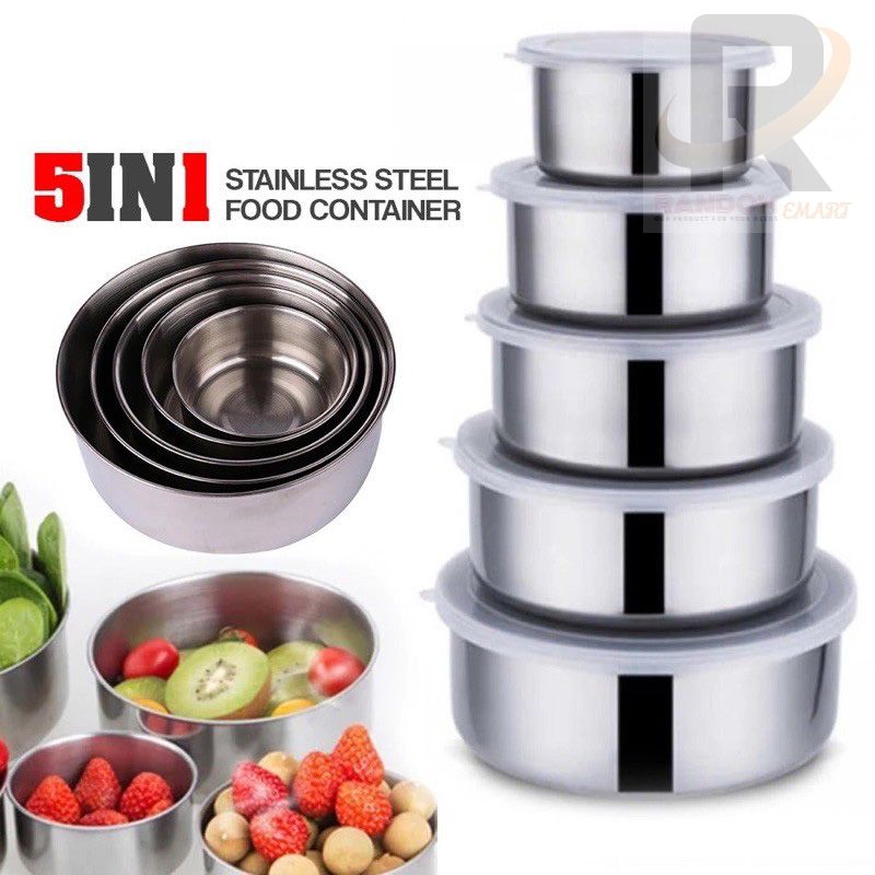 Stainless Steel Food Container Storage Box with Cover 5 in 1 Set