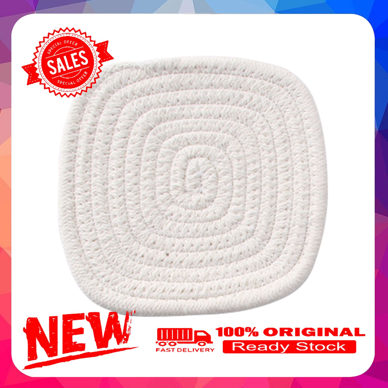 Cup Mat Anti-slip Heat Insulation Portable Handmade Spiral Cotton Rope Woven Square Coaster for Kitchen
