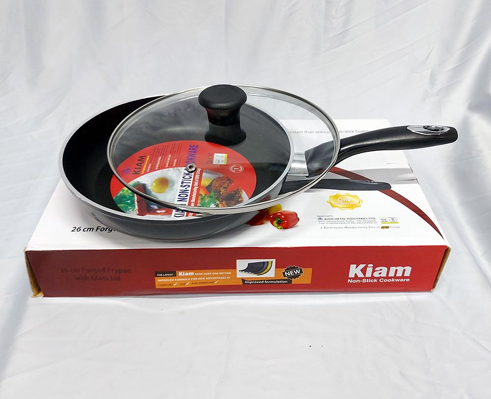 গ্লাস ঢাকনা সহ kiam নন স্টিক ফ্রাই প্যান 26 cm ib