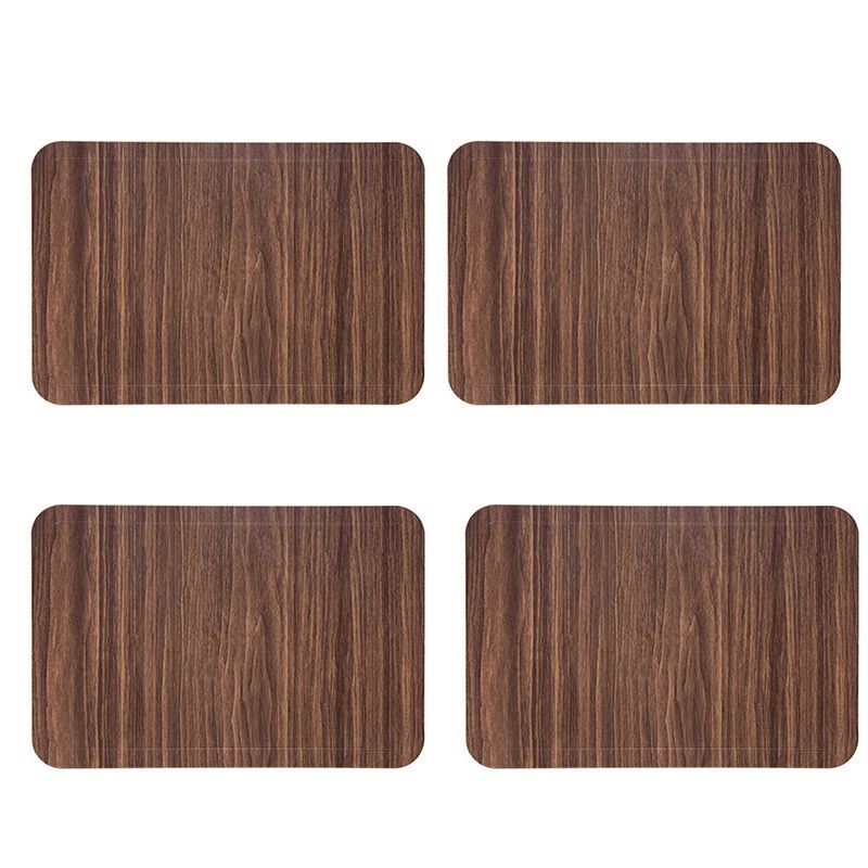 4Pcs Imitation Wood Grain Placemat PU Pad Waterproof Non Slip Table Mats Insulated Coaster Home Wedding Decoration Dinner Placemat Coffee
