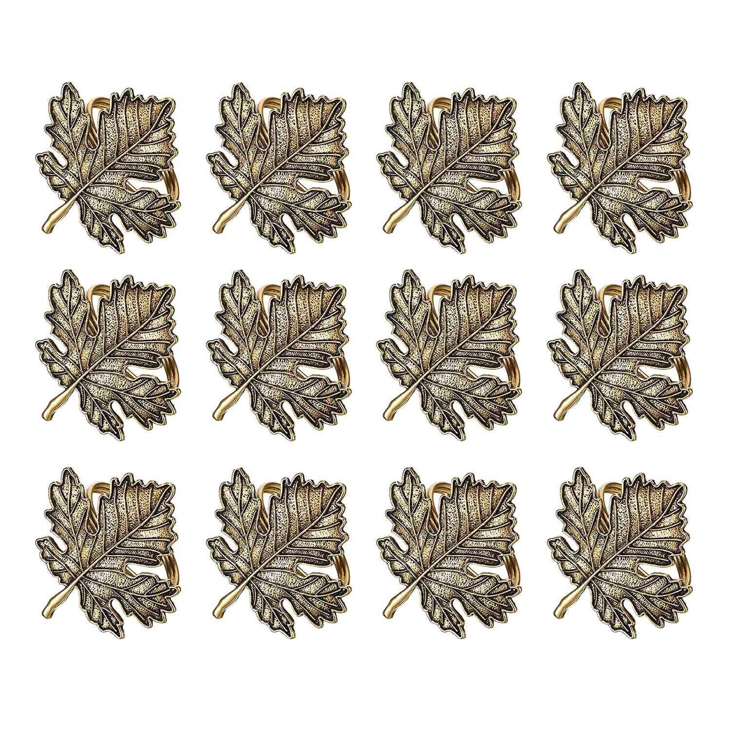 12Pcs Fall Napkin Ring,Fall Leaf Napkin Rings Autumn Napkin Holders Maple Leaf for Thanksgiving Halloween