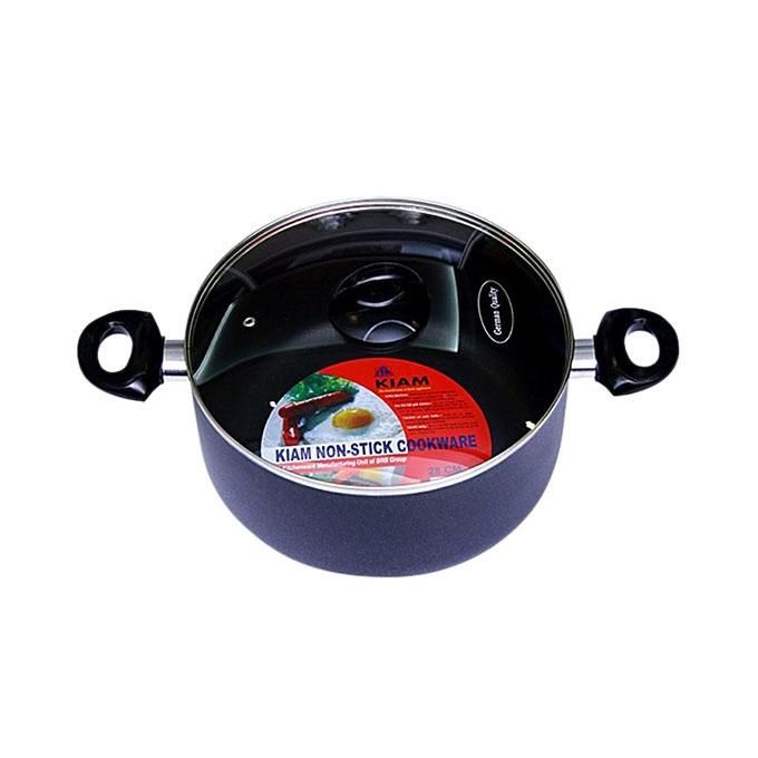 Kiam Nonstick Casserole with Glass Cover - 24cm - Black