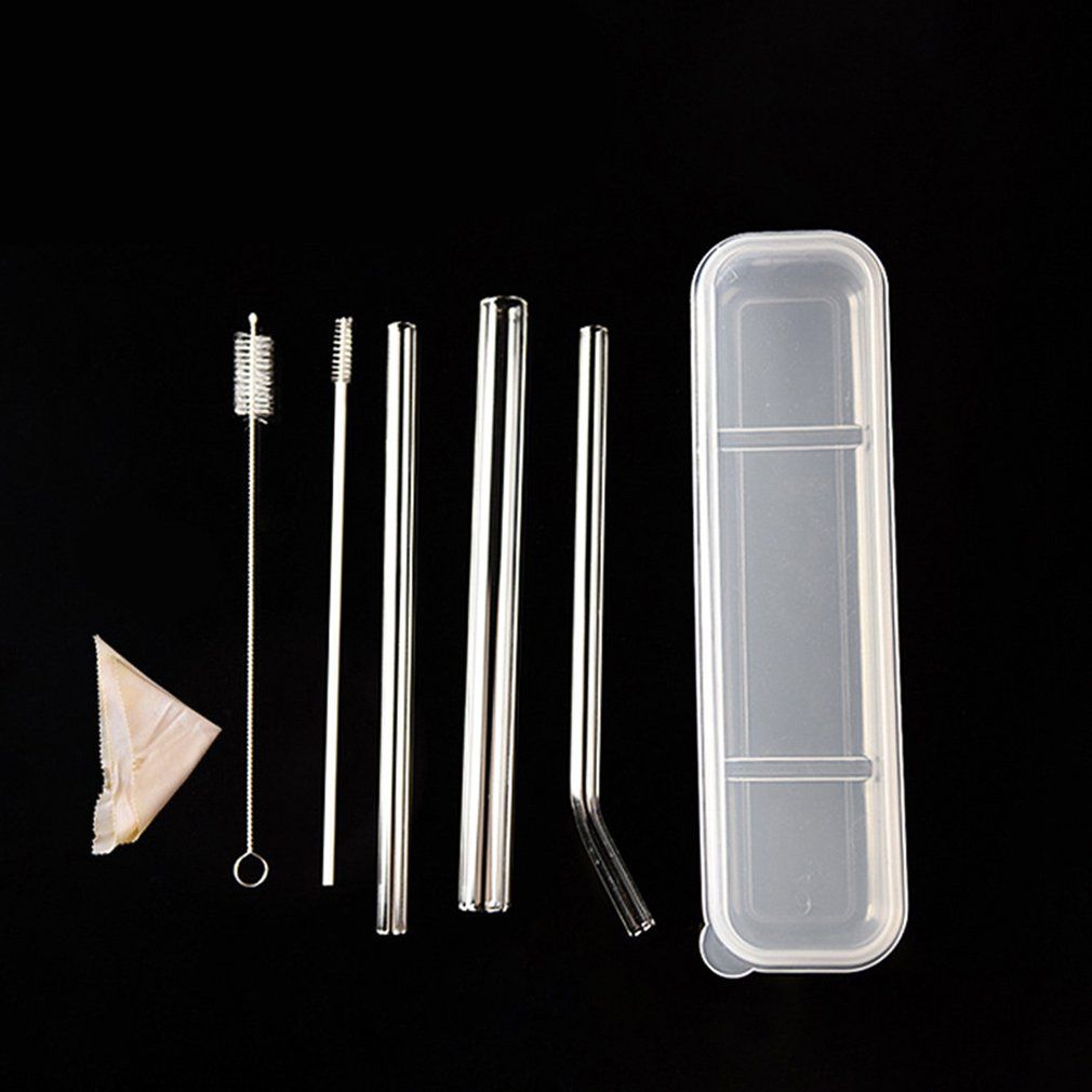 Reusable Straws with Cleaning Brush Smoothie Straws Wide Flow Glass Straws Kit