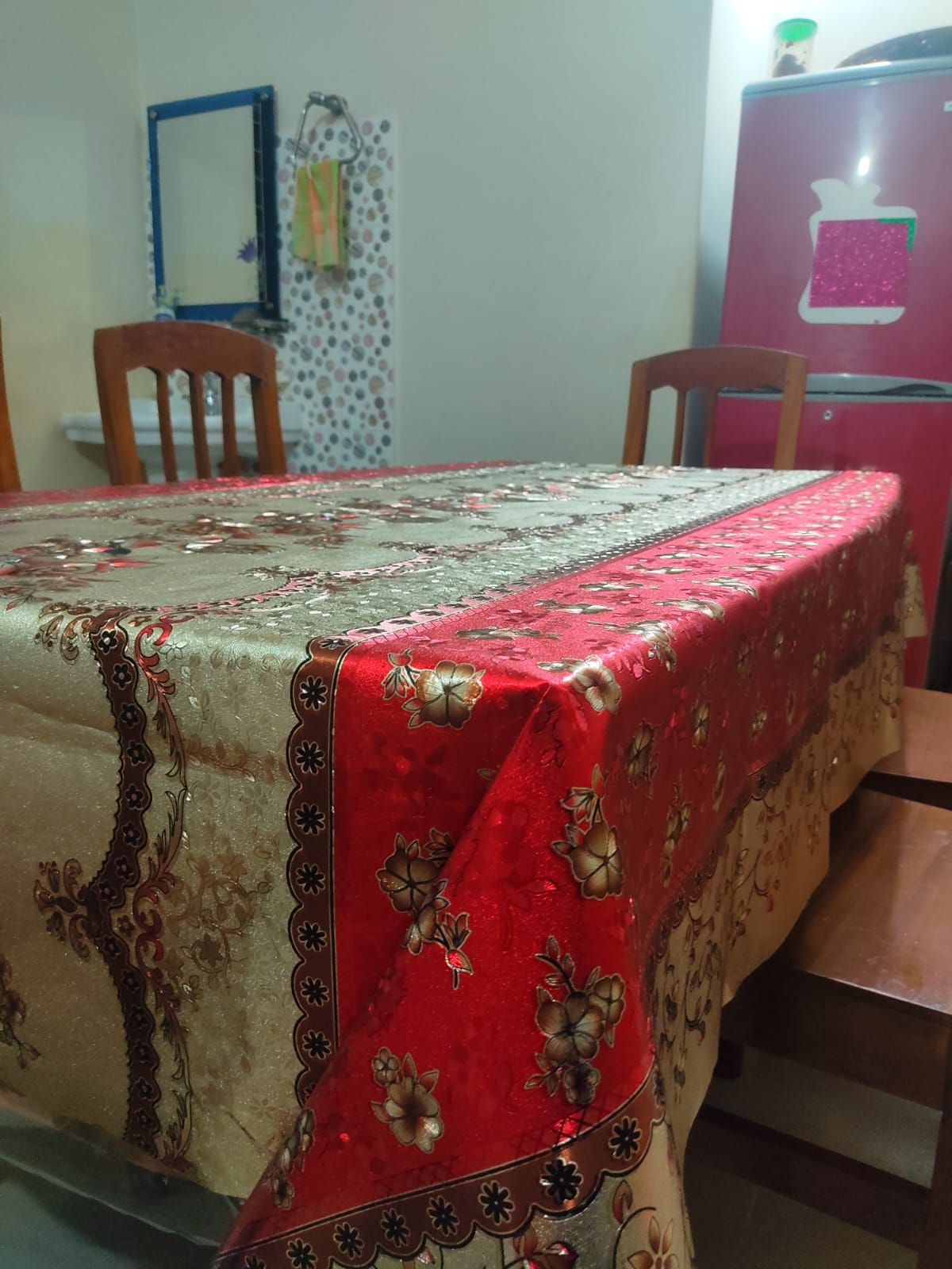PVC  Dining Table Cover ,Table cloth Mat Table Cover, 6 Seater - 84'' by 55'' inches / 7 fit by 4.7 fit - ( 5D RED )
