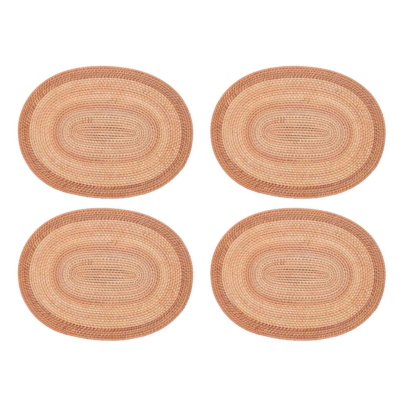 4X Oval Rattan Placemat,Natural Rattan Hand-Woven,Tea Ceremony Accessories,Suitable for Dining Room, Kitchen,Living Room