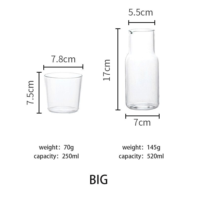 Water Carafe With Tumbler Glass Cold Hot Water Bottle Cup Sets Bedside Water Pitcher High Temperature Resistance Bottle