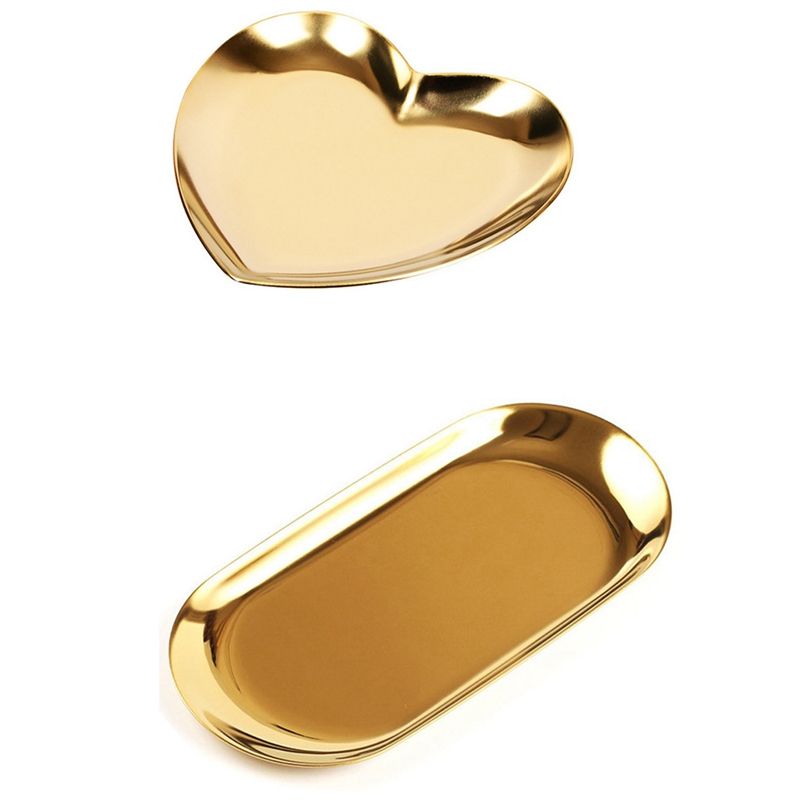 Metal Storage Tray Gold Oval Dotted Fruit Plate & Heart Shaped Jewelry Serving Plate Metal Tray Gold