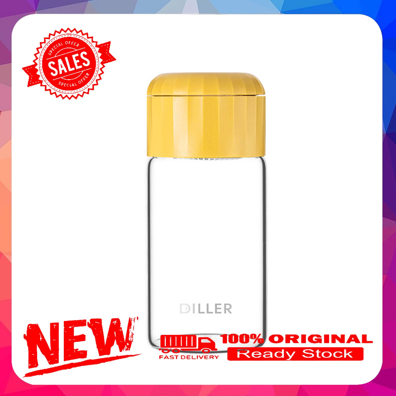 300ml DILLER Simple Glass Water Cup Heat-resisting High Borosilicate Glass Cup With Lid for Daily Life