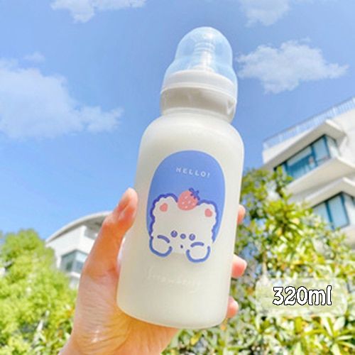 Cute Cartoon Strawberry Bear Glass Pacifier Water Bottle Straw Cup For  Children Milk Frosted Bottle Baby Feeding Bottles