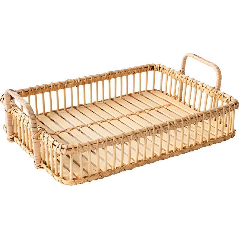 Trays Decorative Simple Retro Handmade Rattan Household Square Storage Tray Rattan Tray Desktop Organizer-Wood Color S