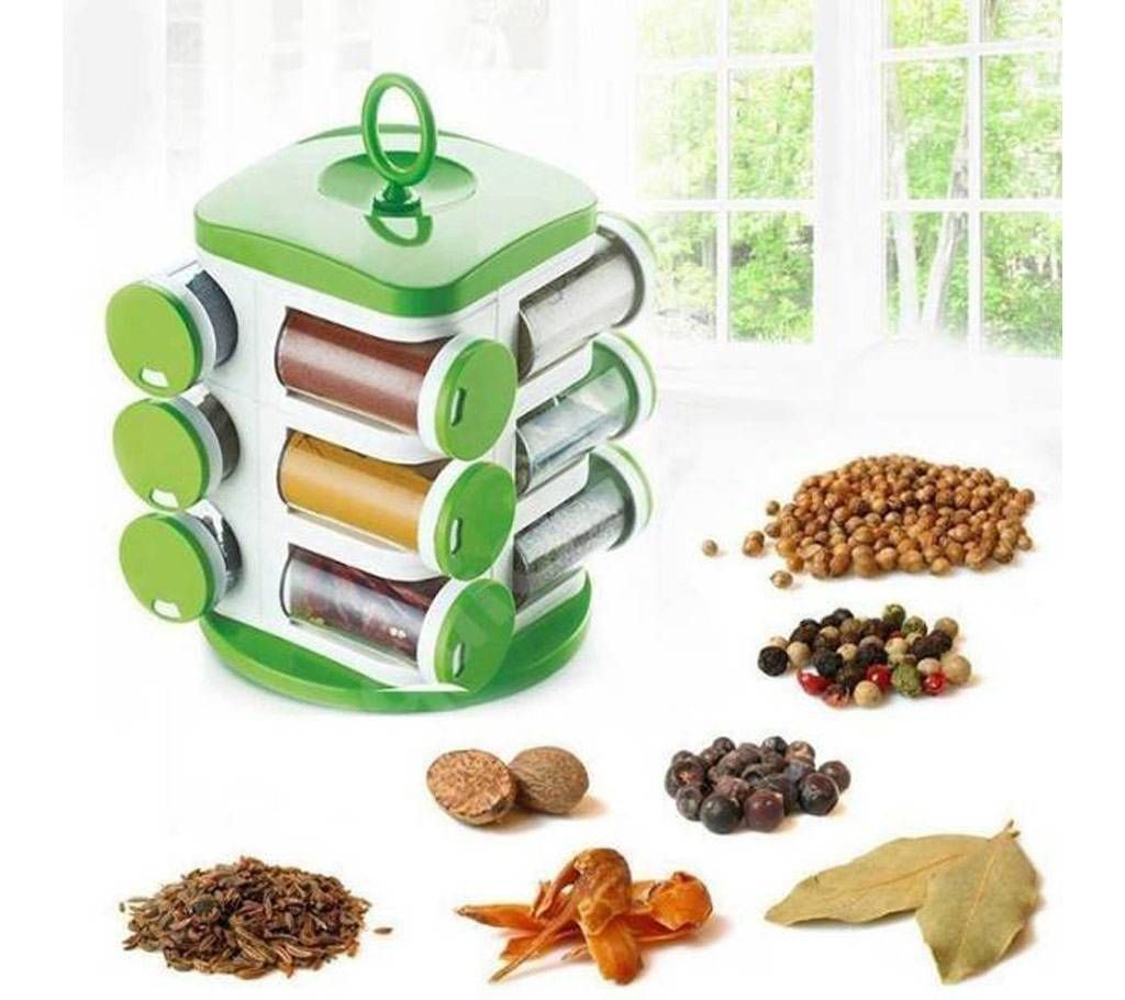 Set of 12 Revolving Spice Rack - Green