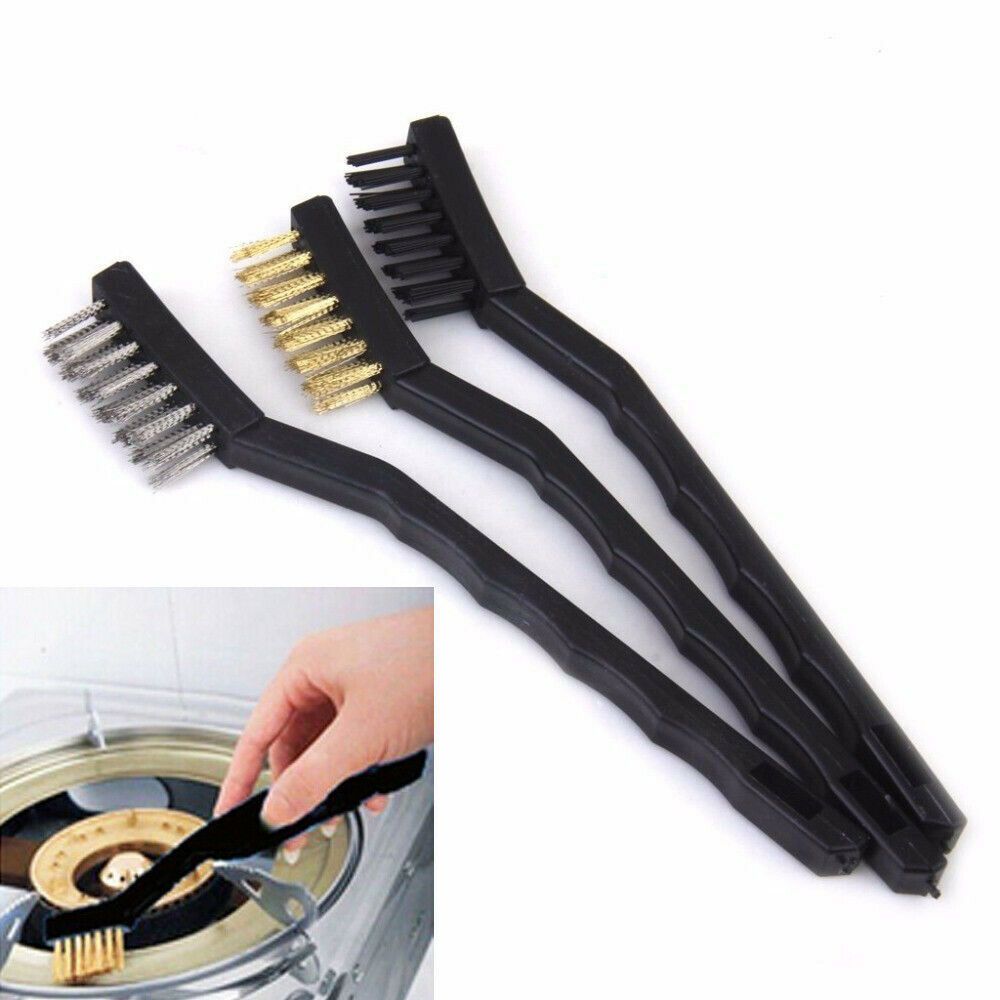Wire Brush Set with Nylon Steel Copper Mini Curved Handle Bristle 3pcs