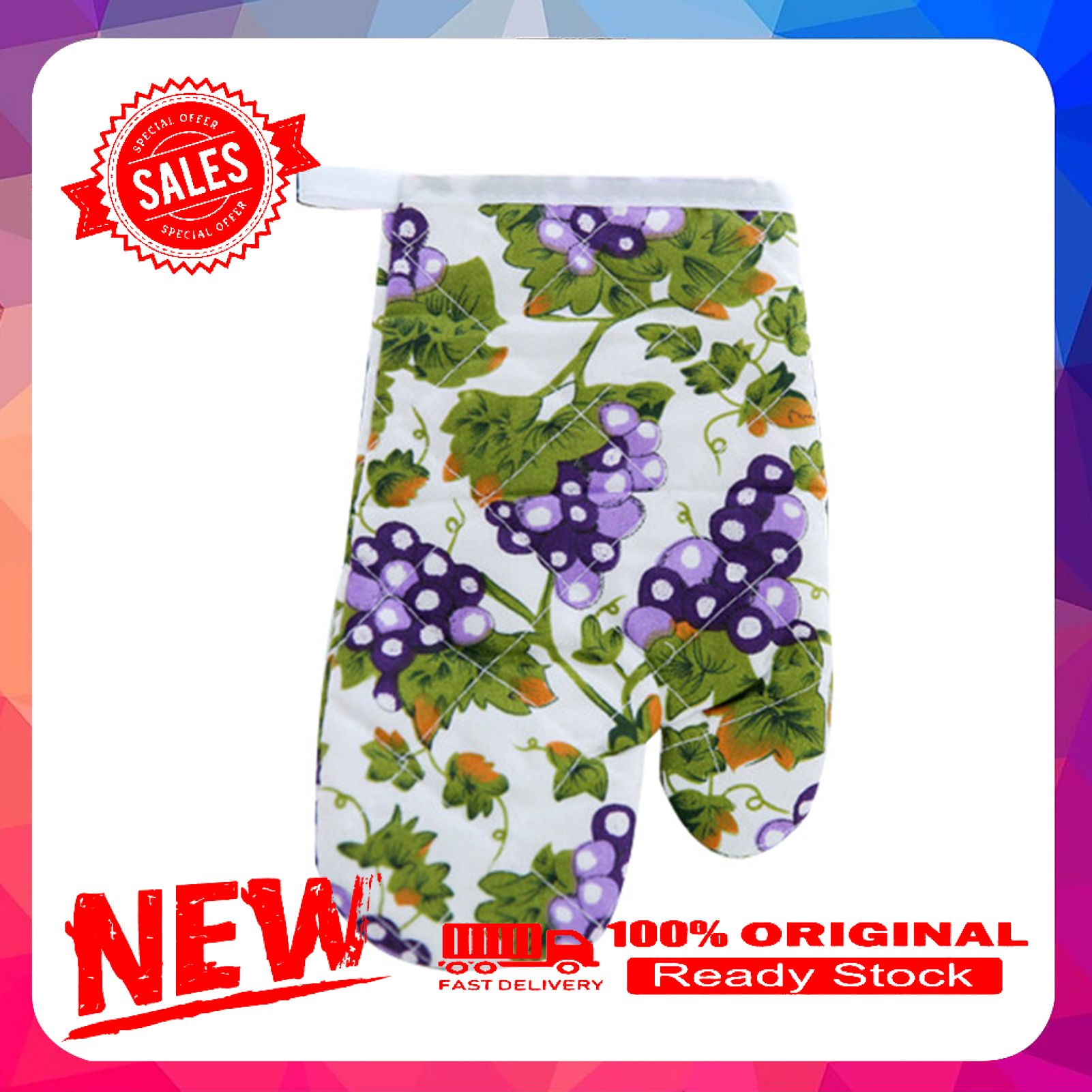 Oven Mitt Fruit Print Insulated Thickened Anti-slip Hanging Microwave Glove for Picnic