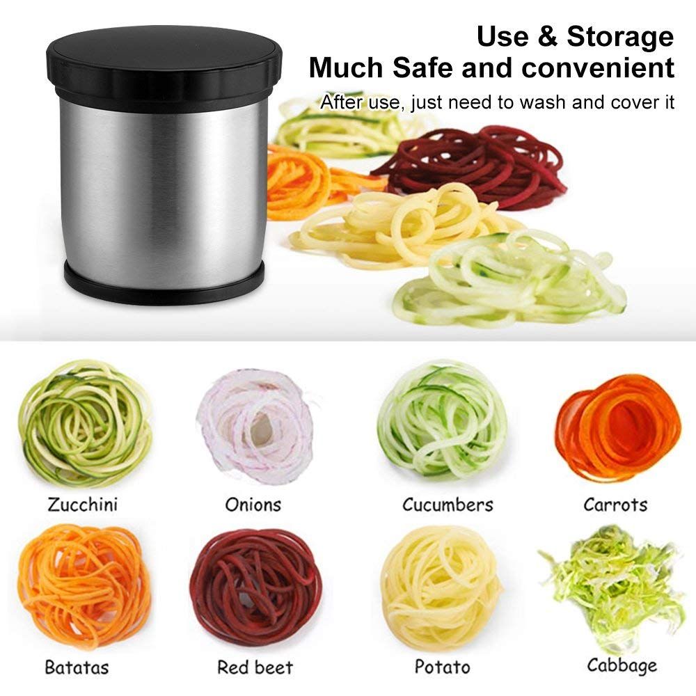 Vegetable Slicer Manual Spiralizer Stainless Steel Vegetable Slicer Cutter Veggie Spiral Cutter Zoodle Maker-1pcs
