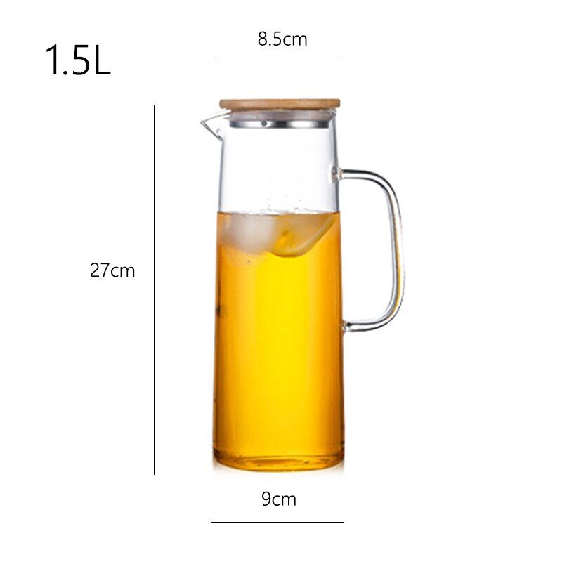 Cold Glass Water Bottle Jar Kettle Transparent Large Capacity Heat Resistant Coffee Pot with Handle Teapot Pitchers 1.2L 1.5L