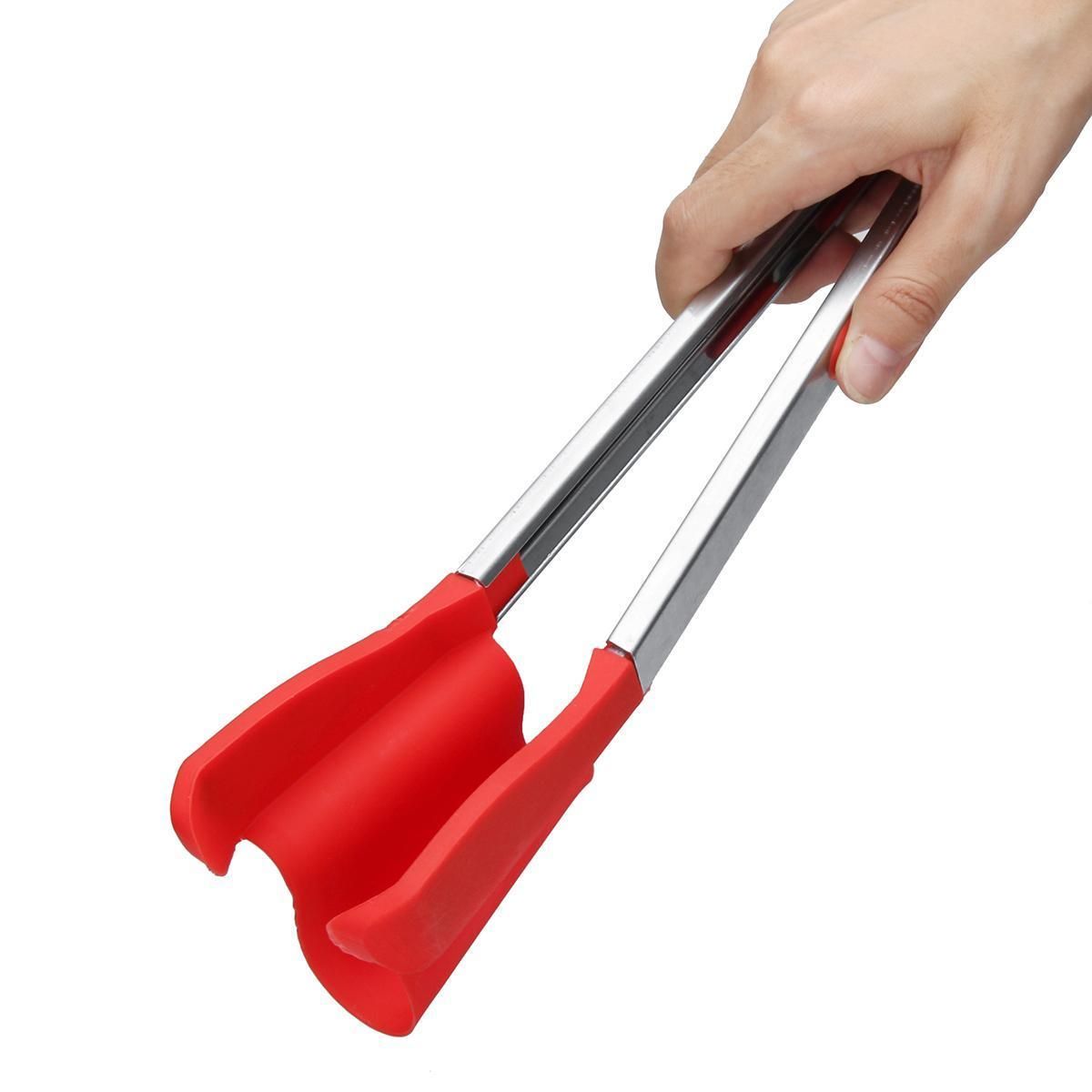 2 in 1 Non-stick Clever Tongs Heat Resistant Silicone Spatula Cooking Food Clip(Red)