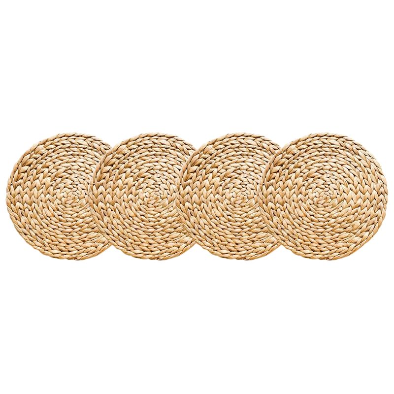 4 Pack Round Woven Placemats for Dining Table, 13.8 Inch Straw Braided Placemat, Heat Resistant Non-Slip Weave Placemats