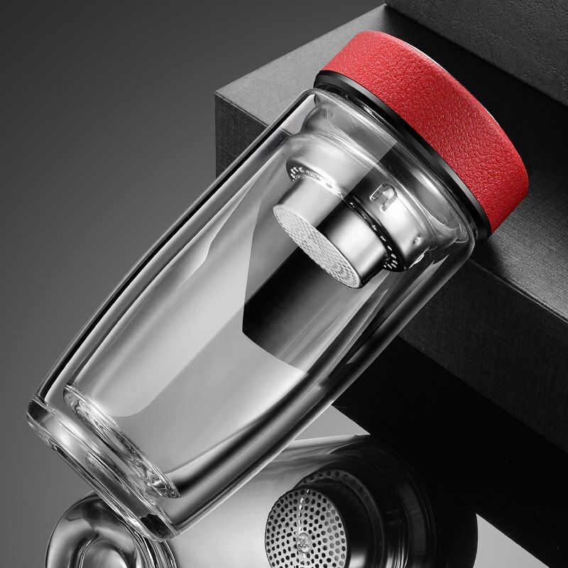 400ml Double glass heat insulation water cup large capacity cup  thickening high-grade transparent with tea filter portable cup