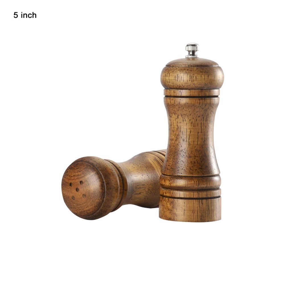 2Pcs/Set Wooden Salt Bottle Spice Jar Manual Pepper Mill Grinder Kitchen Tool