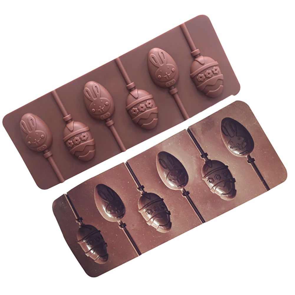6 Cavities Lollipop Easter Eggs Silicone Chocolate Mold Fondant Cake Baking Tool