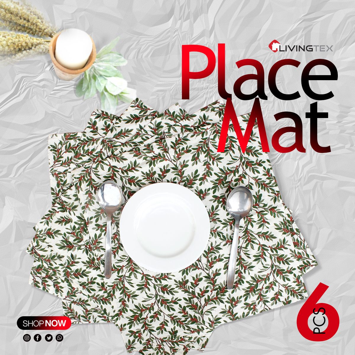 6 pcs placemat set -Washable Heat-Resistant Table Mats _ 16″ x 16″ 