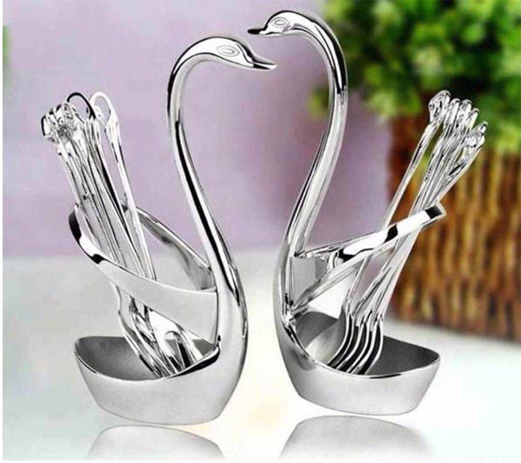 spoon set with swan stand 2 pcs