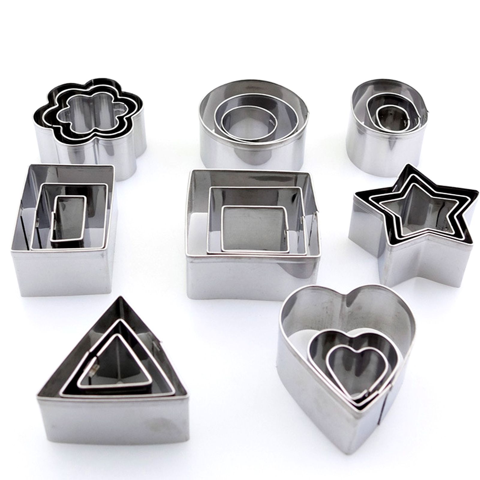 24PCS Cookie Cutters Set with Stainless Steel Box Polygon Shape Biscuit Bread Fondant Cutters Mousse Cake Cutter Baking Mold Pastry Baking Tool for Party Dessert Kitchen Gadgets