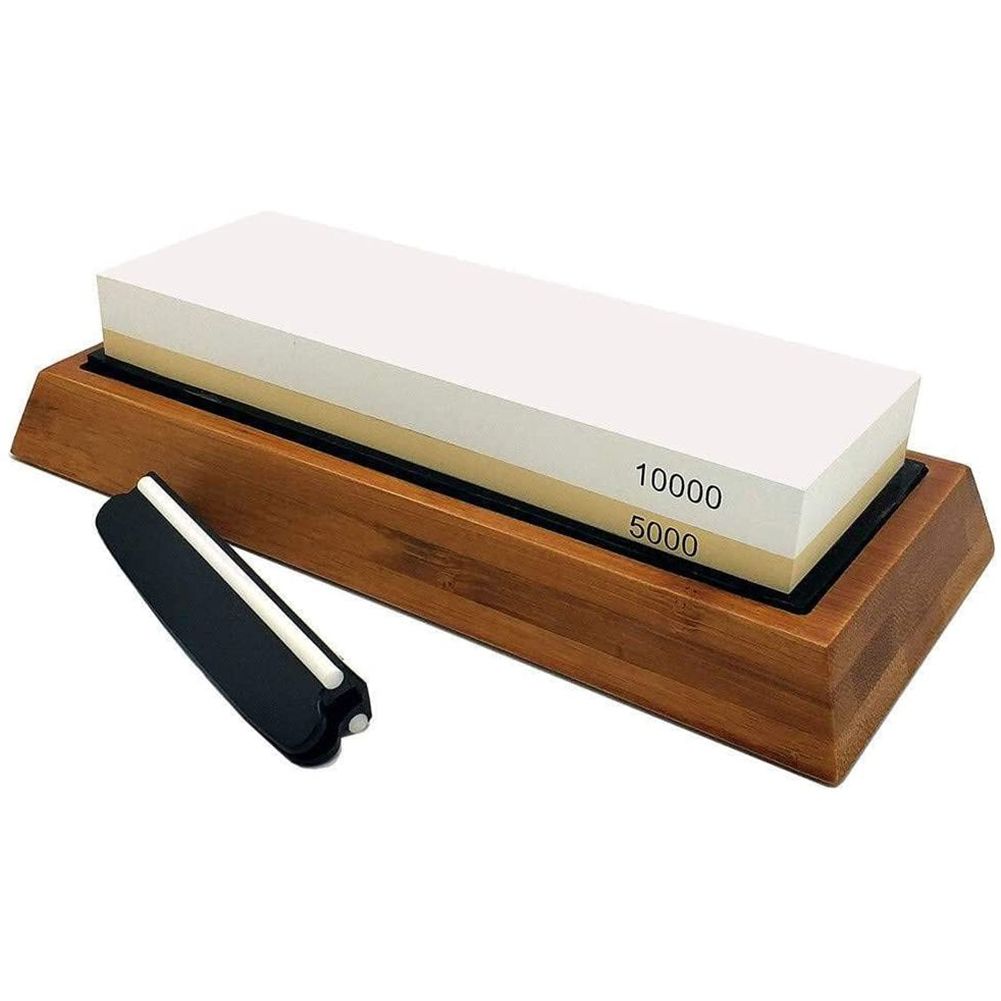 Individual Whetstone Set,5000/10000 Grit Double-Sided Knife Sharpening Stone for Kitchen,Non-Slip Bamboo Base and Angle Guide