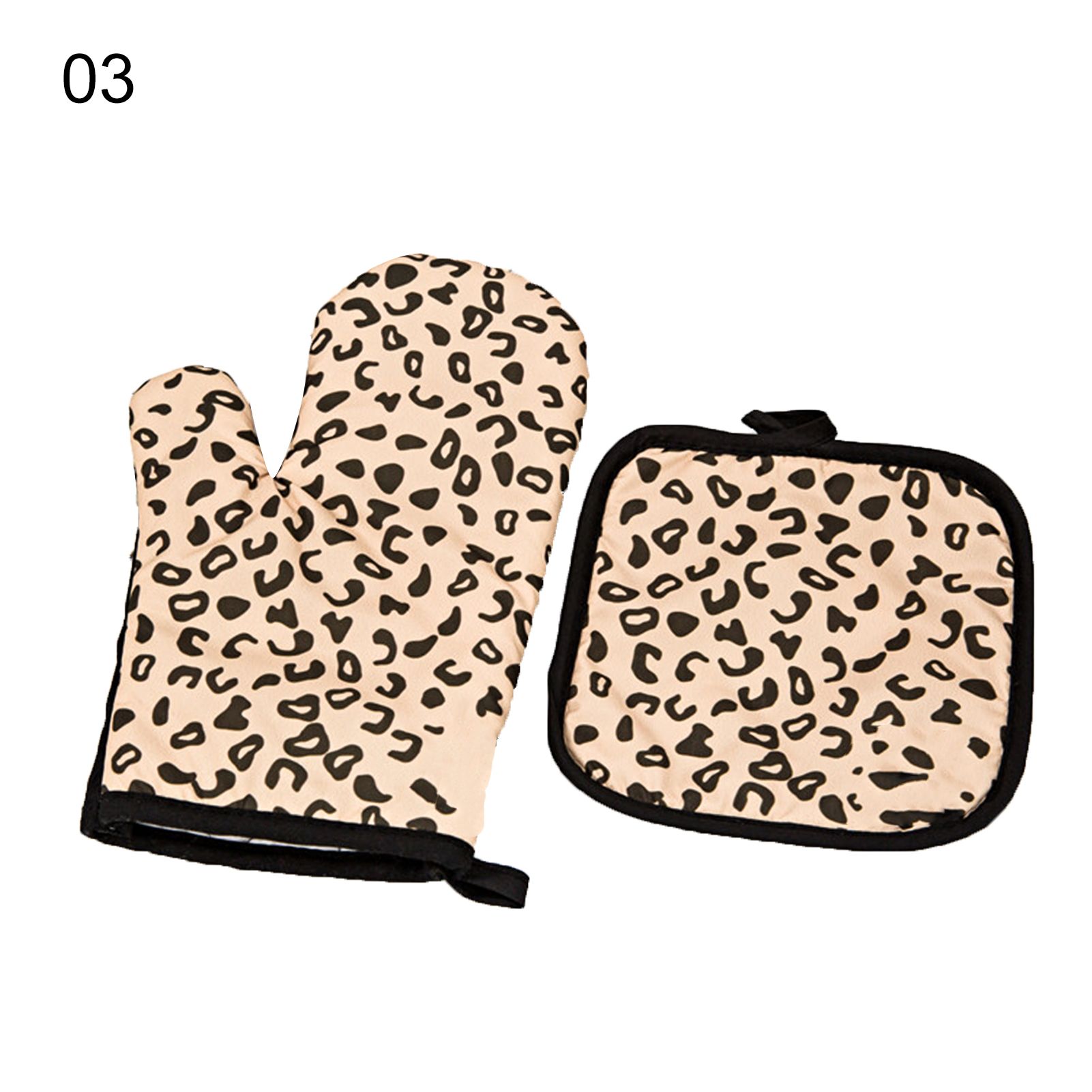 Leopard-print Microwave Gloves Thickened Heat Resistant Mitts Kitchen Baking Kit