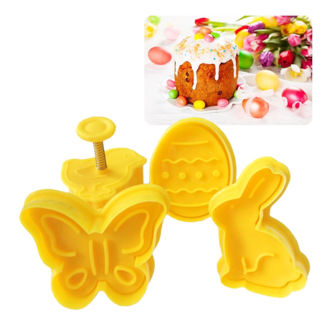 4Pcs/set  Easter Bunny Pattern Plastic Baking Mold Kitchen Biscuit Cookie Cutter Pastry Plunger 3D Stencil Cake Decorating Tools