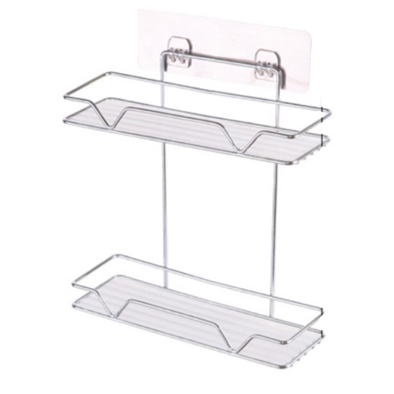 Double Layer Bathroom Organizer Stainless Steel Storage Shelf Kitchen Bathroom Toilet Wall Hanging Cosmetic Multifunction Storage Rack
