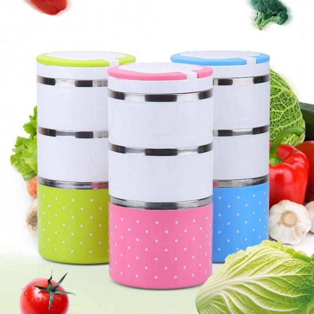 Homio 3 Layer Hotpot Lunch Box - Green and White/ pink and white