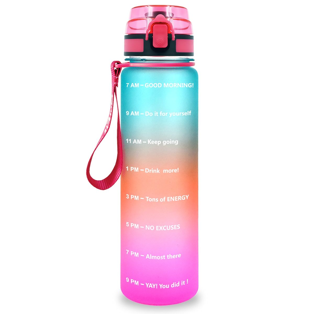 Quifit 1L 32oz Leakproof Tritran BPA Free Water Bottle with Motivational Time Marker Flip-Flop to Ensure Drink Enough Daily