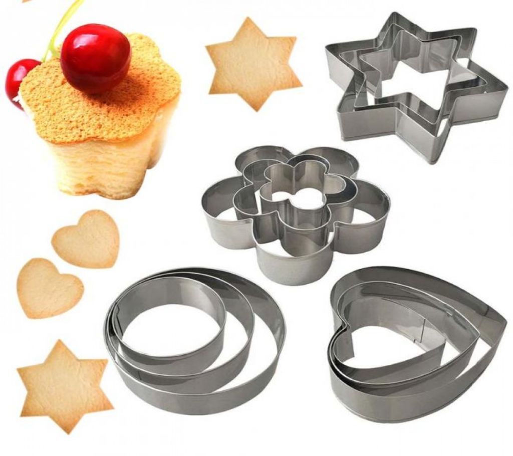 12 Piece Set Stainless Steel Pastry Cookie Biscuit Cutter Cake Muffin Decor Mold Multifunctional Tool
