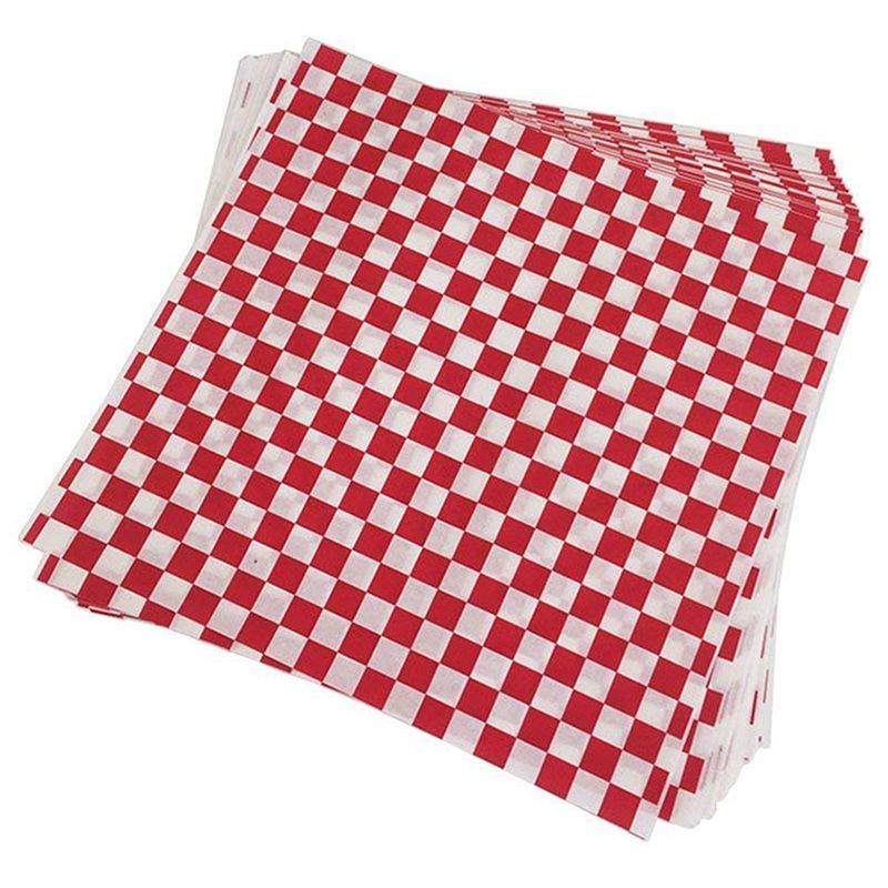 Durable 100 PCS checkered deli candy basket liner Food Wrap Papers, Fat Repellent, Sandwich Burger Packing, Red and White