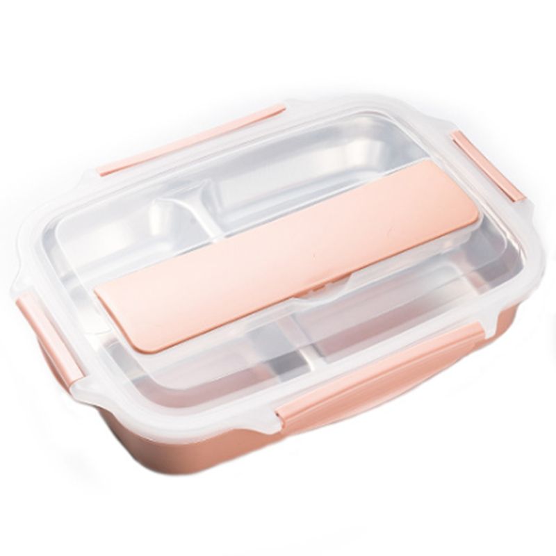 Stainless Steel Lunch Box Containers with Compartments Portable Leakproof Bento Food Container with Tableware Pink