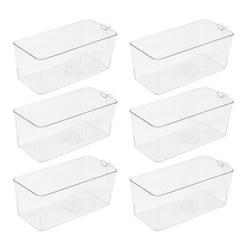 Set of 6 Clear Refrigerator Pantry Organizer Bins Household Plastic Food Storage Basket with Handles for Kitchen Rooms