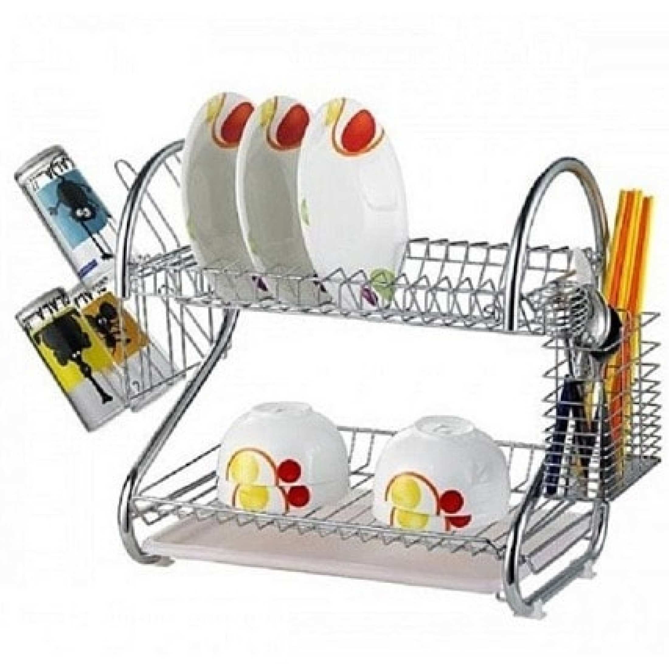 2 Layer Plate Stand Kitchen Chrome Cup Dish Drying Rack Tray Cultery Dish Drainer