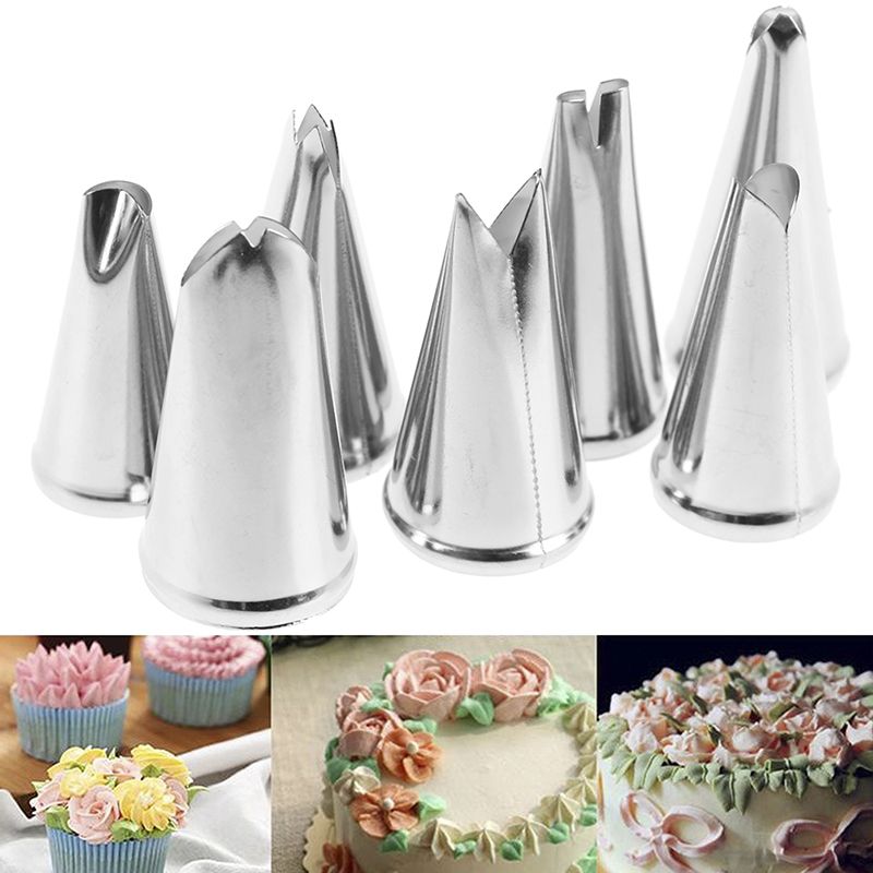 7pcs Decorating Tips Set Leaves Cream Metal Icing Piping Nozzles Pastry Tool