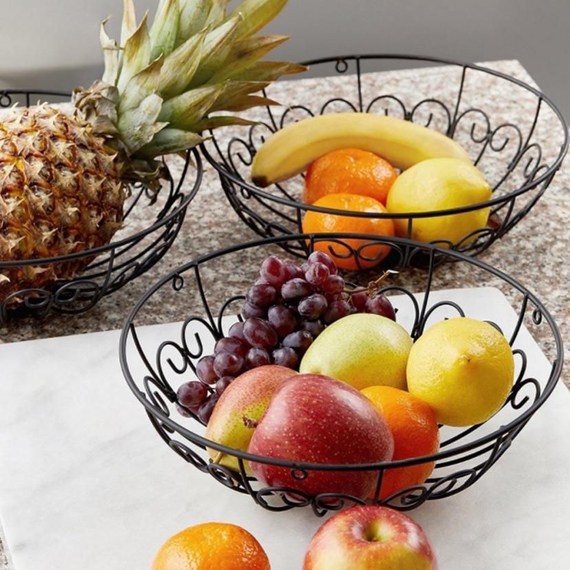3 Tiers Hollow Out Iron Vegetable Fruit Han g Basket Kitc n Storage Organizer Stylish and fashionable decoration