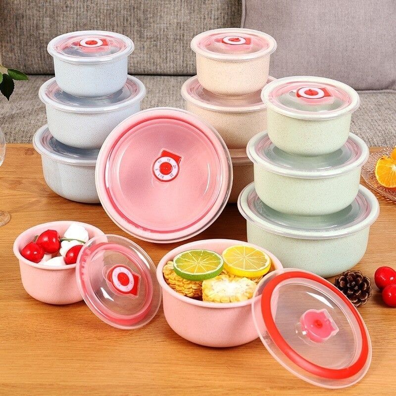 Three-Piece Wheat Straw Fresh-Keeping Bowl