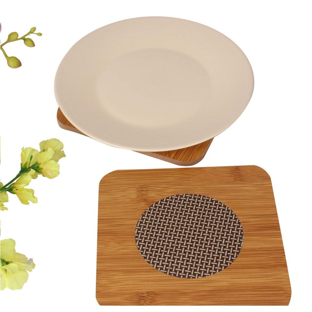 Mesh Wooden Table Mat Coffee Tea Cup Coaster Heat Insulation Bowl Dish Pad