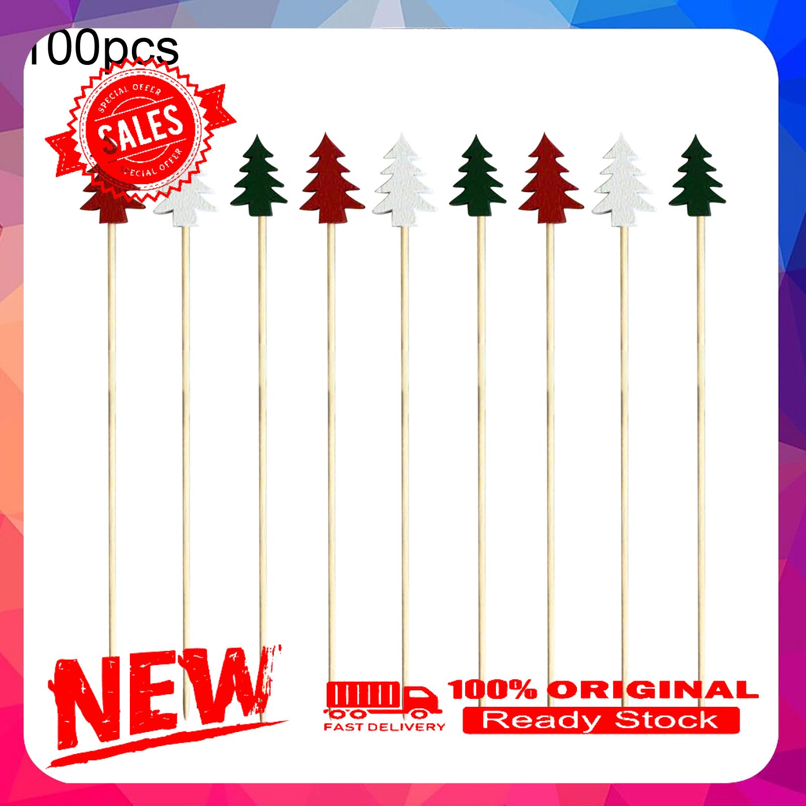 100Pcs/Bag Disposable Fruit Stick Multi-use Bamboo Wide Application Sharp End Cake Stick for Home